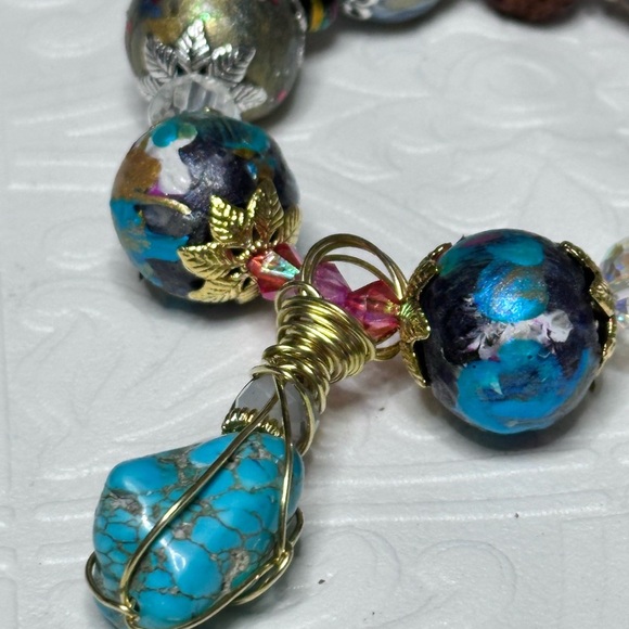 Artisan Blue and Gold Bracelet with Intricate Beadwork Hand Painted OOAK 0778 G - Picture 5 of 8